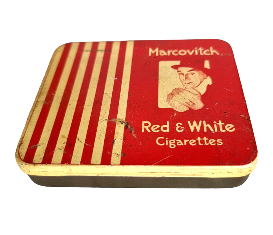 Vintage Old Antique Rare Marcovitch Red & White Cigarettes Tin Box ,  Collectible