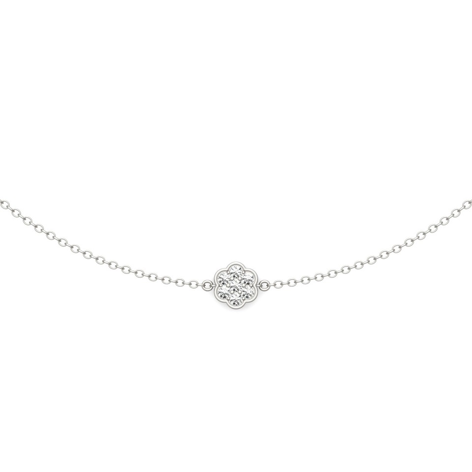 Sterling Silver 1.5mm Round Moissanite Floral Station Necklace, 0