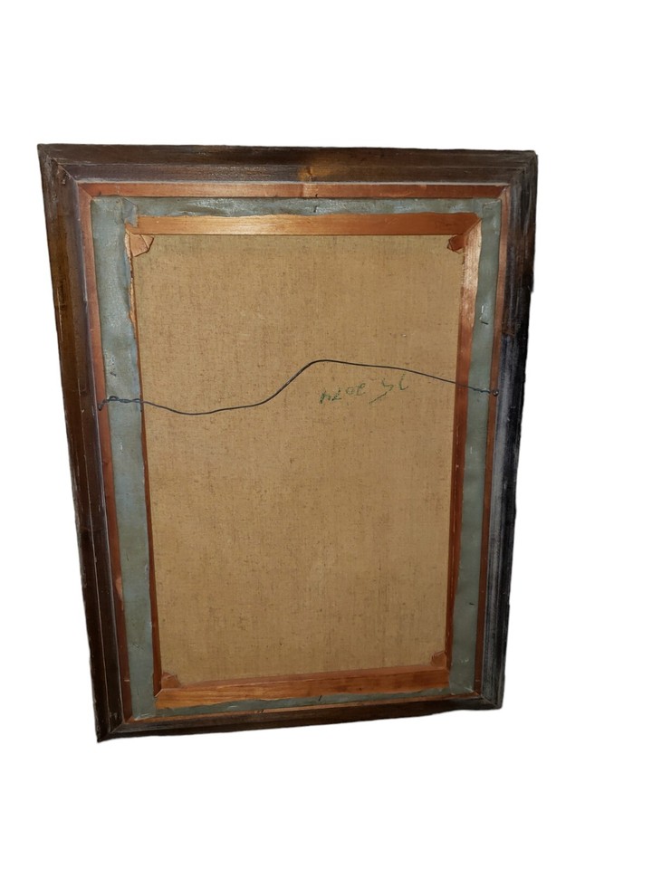 Vintage Antique Painting Large Oil On Canvas Child Playing Guitar