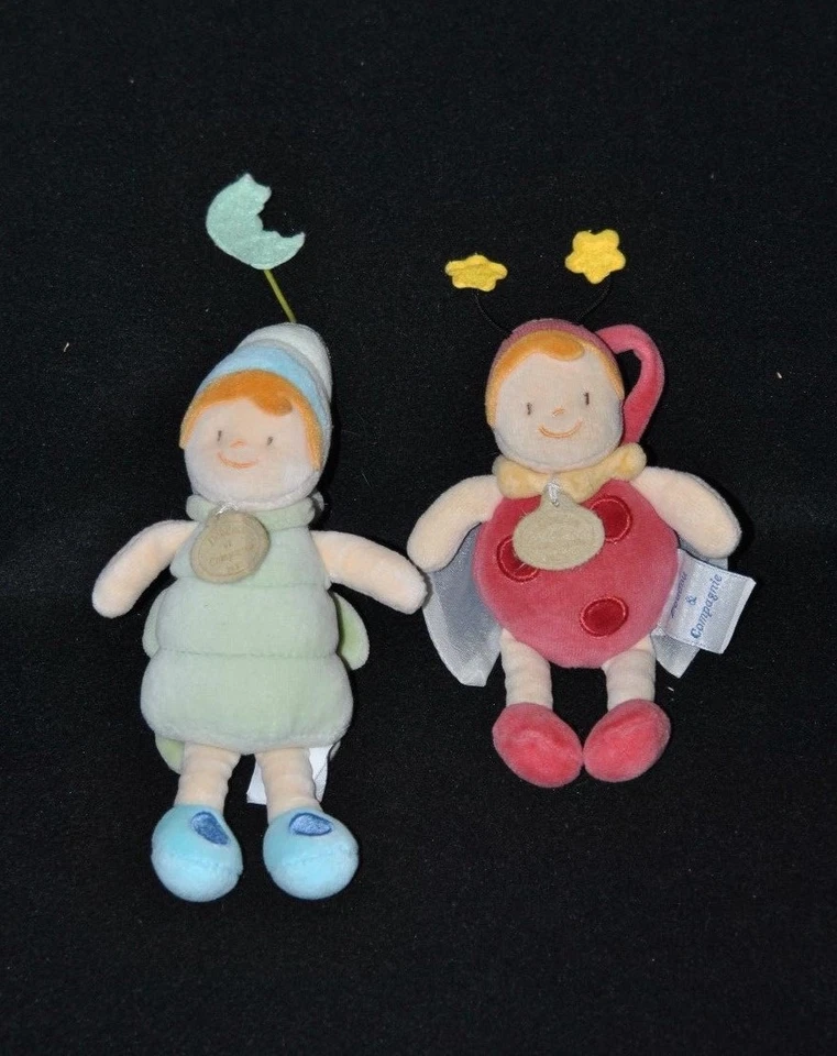 Lot 2 peluche coccinelle insecte DOUDOU ET COMPAGNIE vert rouge 18 cm TTBE - Photo 1/1