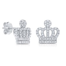 Sterling Silver Cubic Zirconia Royal Crown Shape Stud Earring, 10mmx10mm