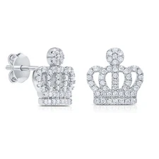 Sterling Silver Cubic Zirconia Royal Crown Shape Stud Earring, 10mmx10mm