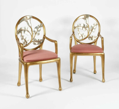 Susanne Geismar Hollywood Regency Dorato Lily Poltrone Un Paio