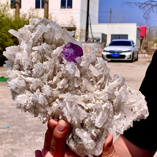 3.25LB Natural Transparent Chrysanthemum crystal Cluster with Amethyst Specimen - 第 12/14 張圖片