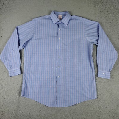 Brooks Brothers Shirt Mens 16.5 Blue Plaid Dress Button Up Long Sleeve *