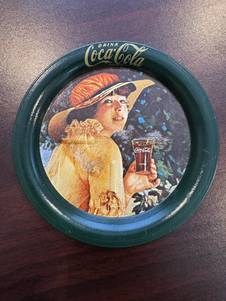 Lot of 4 (3.5" Diameter) Green COCA-COLA Metal Drink Coasters - Image 2 of 4