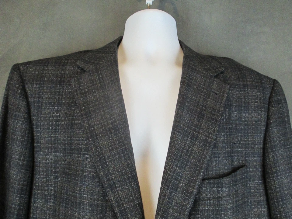 Abrigo deportivo Jhane Barnes para hombre 46 gris a cuadros lana seda lona completa Y2K Foto 2 de 4