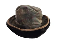 English Country Classics Faux Fur Lined Brown Plaid Bucket Hat Medium