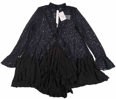 Free People New Tell Tale Lace Tunic Black