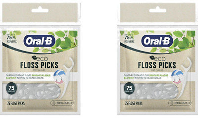 (2 PACK) Oral-B Eco Dental Floss Picks, Sustainable, Mint, 75 Picks (150 total)