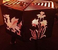 Wales Welsh theme hexagonal fire pit with grill black painted..