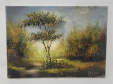 19th Century Nature Oil Painting on Canvas Signed Lechat WATER DAMAGE 9.5"x13"