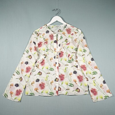 & Other Stories Bluse Shirt Damen 38 weiß grün rot Blumen Seide leicht