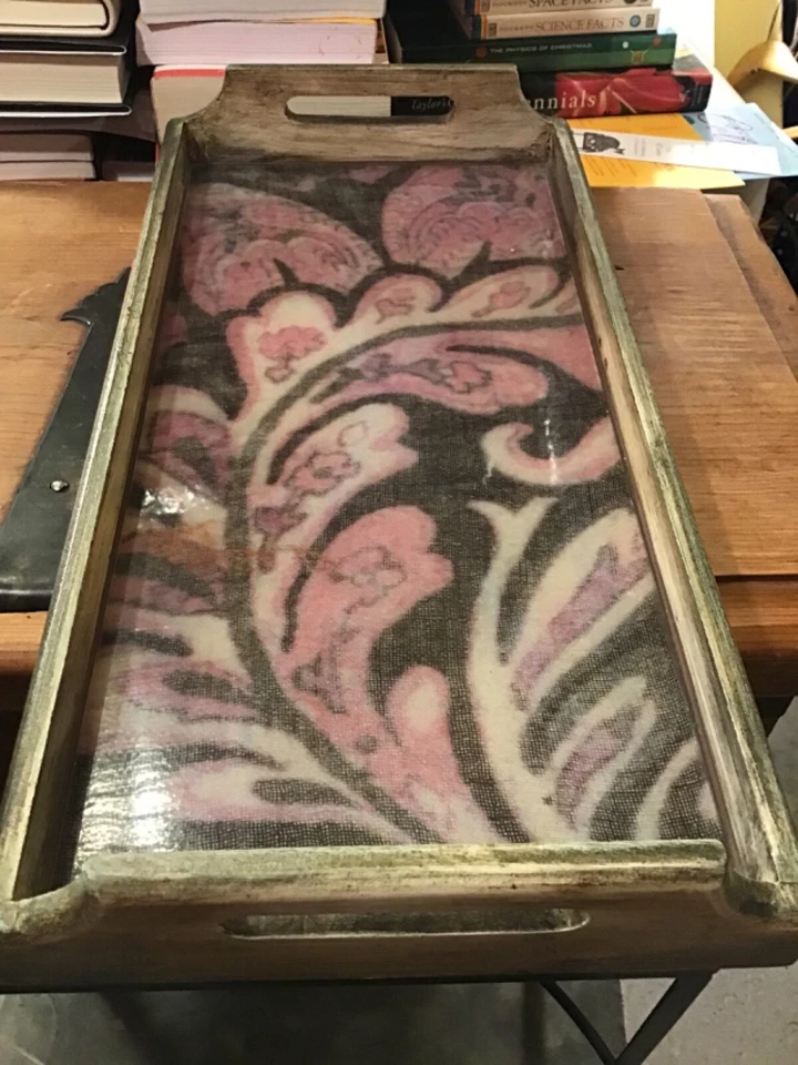 Lillian August 16” x 8” Wood and Glass Serving Tray Beautiful Pattern in EUC - Image 3 of 4