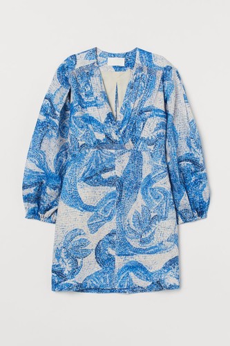 H&M Conscious EXCLUSIVE XS Mosaic-Patterned SOLD OUT! Linen Mini Dress NWT - Picture 7 of 12