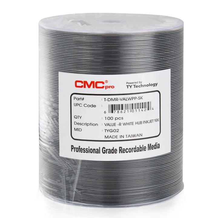 100 CMC Pro (TY Technology) 16X White Inkjet Printable Value DVD-R Disc ...