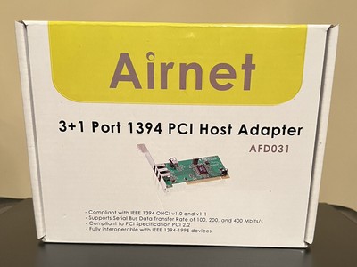 New Airnet 3+1 Port 1394 PCI Host Adapter. FireWire. Up To 400 Mbits.