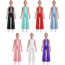 Kids Girls Dancewear Briefs Jumpsuit Wedding Bodysuit Sparkly Shimmery Dance