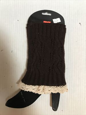 Womens Fashion Knitted With Lace  Leg Warmer/Boot Topper Brown  1 PAIR (7-FD-23)