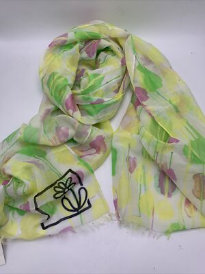 NWT Echo x Michael De Feo Silk Blend Scarf Graffiti Floral Print Multi-Color 956