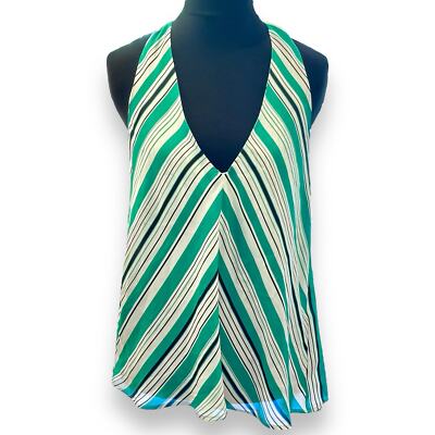 Zara Halter Top Green Black White Striped Women's Size Medium Y2K Style NEW
