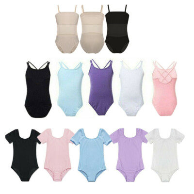 Kids Girls Ballet Dancer Leotarded Dress Spaghetti Strap Criss Cross Dancewear
