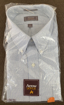 NIP Vintage Arrow Dover Blue and White Button Down Men's Dress Shirt 17.5-34/35
