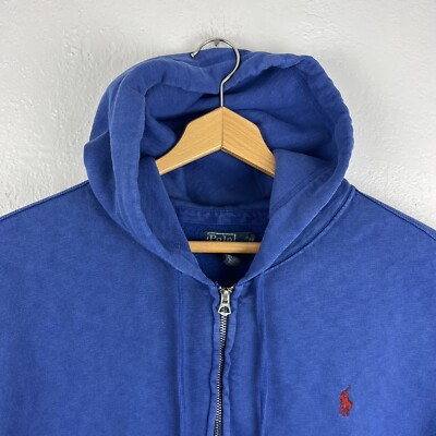 Vintage Y2K Polo Ralph Lauren Blue Talon Zip Up Drawstring Hoodie 