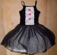 BALLET DANCE COSTUME medium Child Pageant Black Velvet Bodice w/pink rosettes