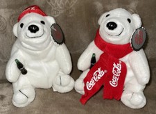 1997  1998 COCA COLA Bean Bag Plush  s 5.5" Polar Bears Soda  Red Scarf/Cap NWT