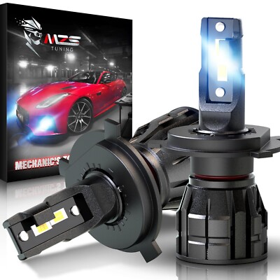 2Pks MZS H4 9003 Fog LED Headlight Bulb Kit  17000LM 70W w/ Fan 6500K Cool White