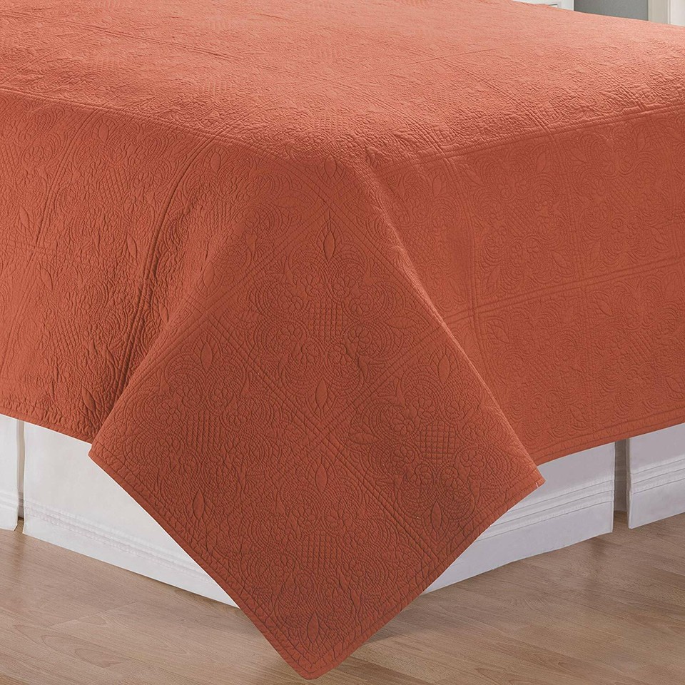 TERRA COTTA ORANGE Full / Queen QUILT 100 COTTON MATELASSE FALL TILE