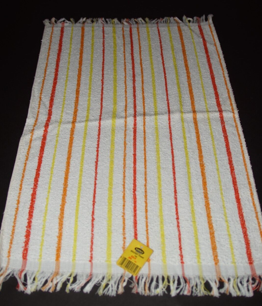 NOS Lot of 5 Vintage CANNON COTTON Terry KITCHEN TOWELS NEW Orange/Yellow Stripe
