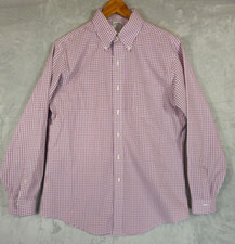Brooks Brothers Shirt Mens Medium Red White Gingham Button Up Long Sleeve Regent