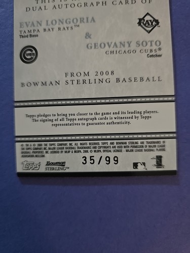 2008 BOWMAN STERLING DUAL AUTOGRAPH EVAN LONGORIA/GEOVANY SOTO # /99 - Picture 3 of 5