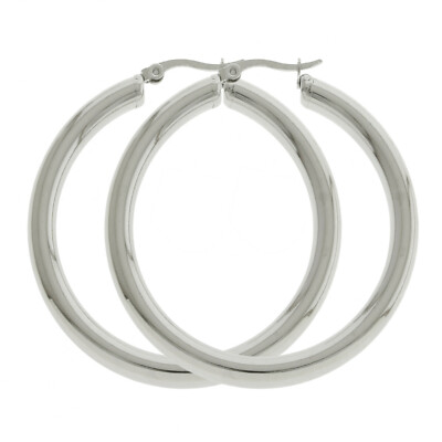 Women's 5mm Phodium Plated Round VERY THICK Tube Hoop Earrings Click Top 20-40mm