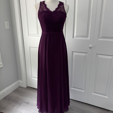 Plum Purple Lace Top Chiffon Maxi Dress Sleeveless Keyhole Back Formal Event