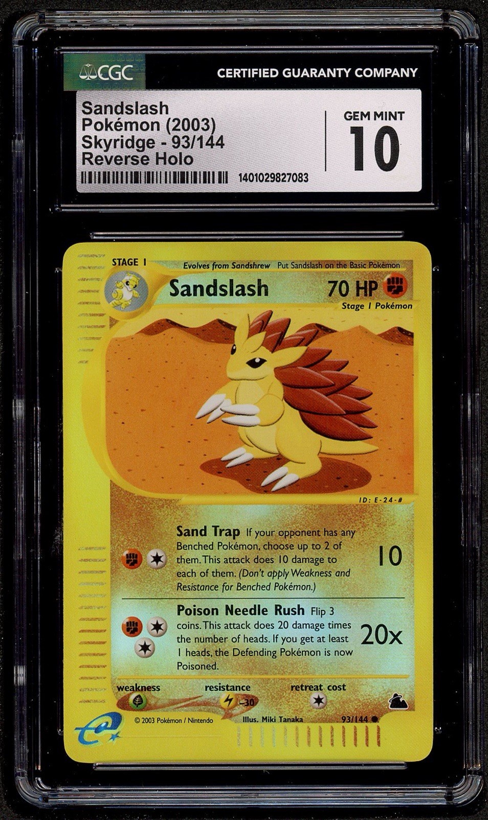 CGC 10 GEM MINT Sandslash Skyridge Reverse Holo Pokemon Card 93/144
