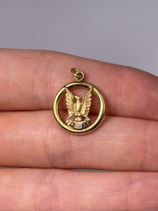 Vintage 10K Yellow Gold Fraternal Order of Eagles FOE Enamel Eagle Pendant Charm
