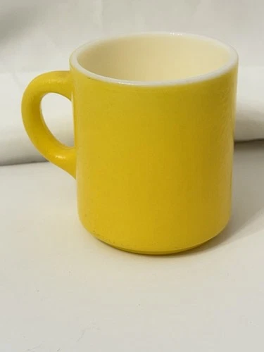 Vintage Hazel Atlas Yellow Milk Glass Coffee Cup Mug Texture Orange Peel Painted