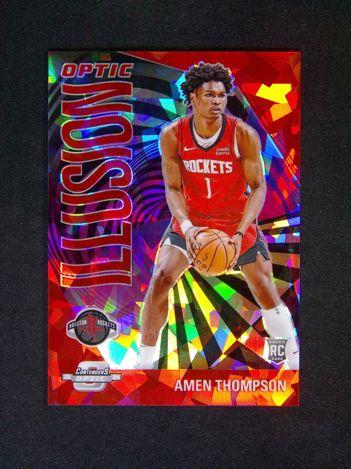 2023-24 Panini Contenders Optic Amen Thompson #9 RC Illusion Red Ice /175