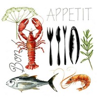 20 Servietten Fish Food Fisch Vom Meer Essen Hummer Rosmarin Schrift 33X33Cm