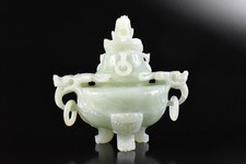 F7450: Japanese Stone jade/jewels Dragon sculpture INCENSE BURNER Tea Ceremony