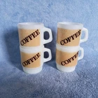 Vintage Anchor Hocking Stacking Coffee Mug Set Milk Glass Burlap Sack MCM USA
