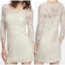 Express Lace Shift Dress with Slip Beautiful Cream Color Size M