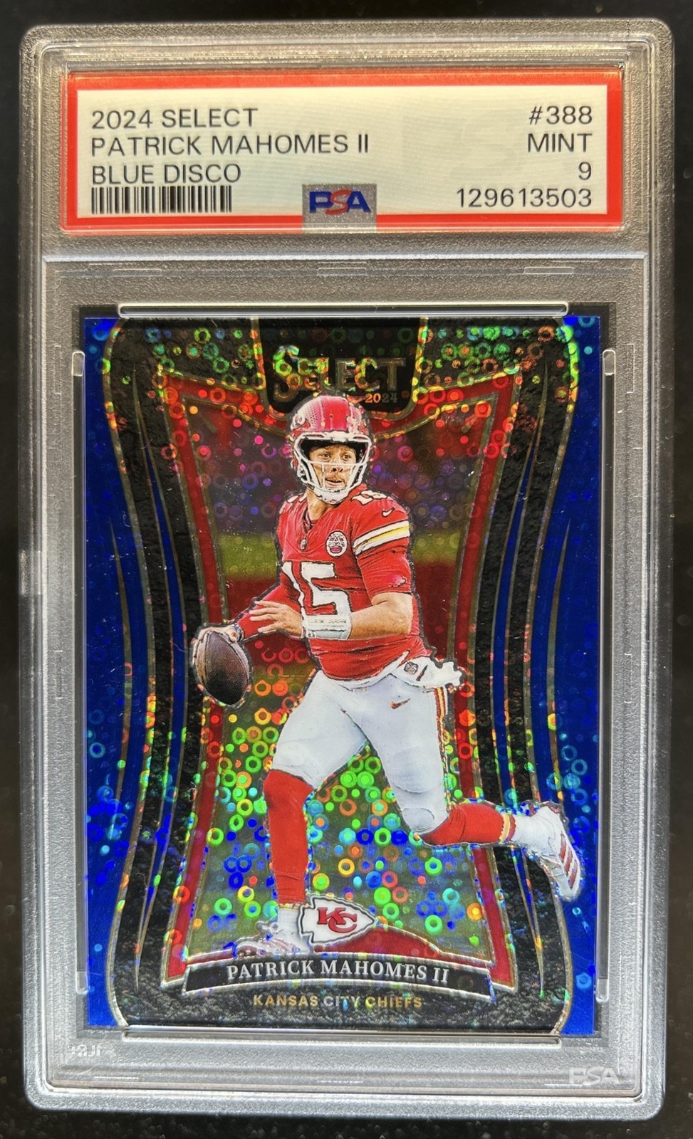 2024 Panini Select Patrick Mahomes II Suite Blue Disco Prizm #/25 Chiefs PSA 9