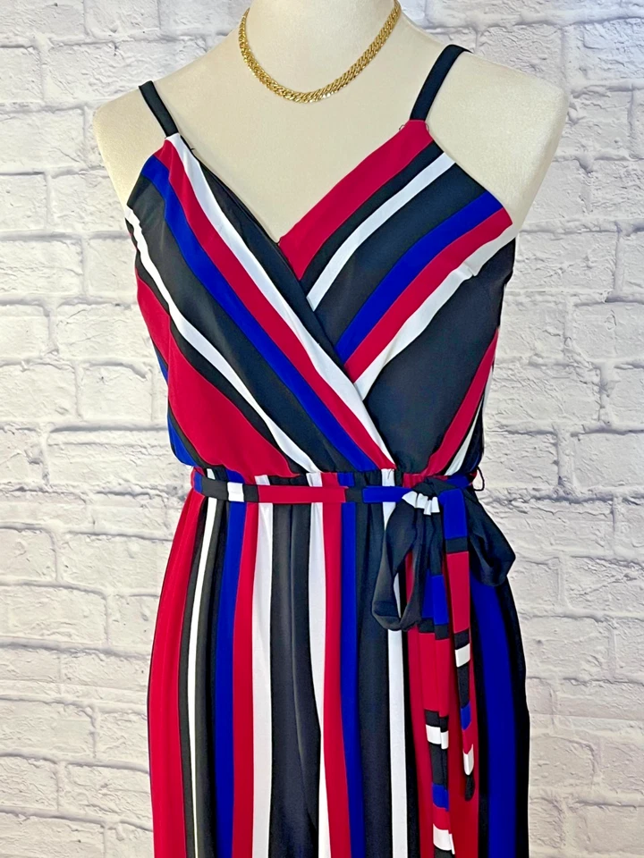 INC International Concept Petite 条纹汗布连身裤 S 码黑色/多色 — 第 2/4 张图片