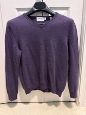 Mens - Calvin Klein 100 Merino Wool Size Medium Purple V Neck Sweater EUC