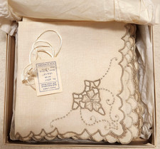 12 Servilletas de Cena De Colección Beige 16x16 Lino Bordado a Mano Floral Encaje Portugal