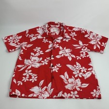 Hawaii Paradise Island Designs Red white Floral Hawaiian Shirt Sz Large Vintage